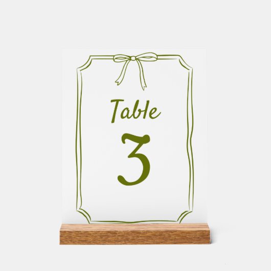 Modern Eenvoudig Boog Bruiloft Olijf Groen Tafelnu Acryl Bord (Voorkant)