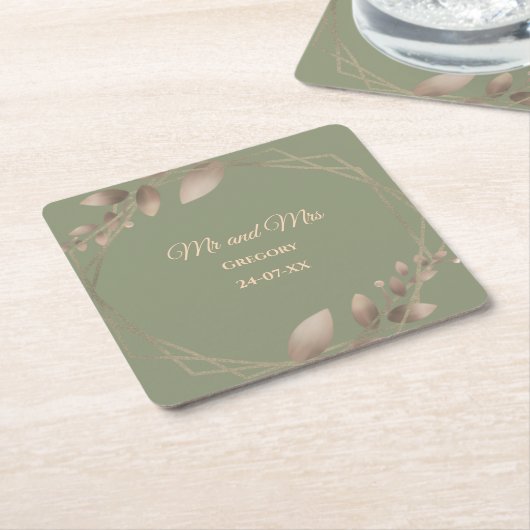 Modern Eenvoudig botanisch elegant salie groen gou Kartonnen Onderzetters (Schuin)