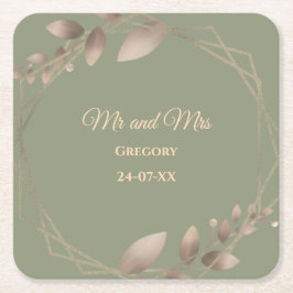 Modern Eenvoudig botanisch elegant salie groen gou Kartonnen Onderzetters