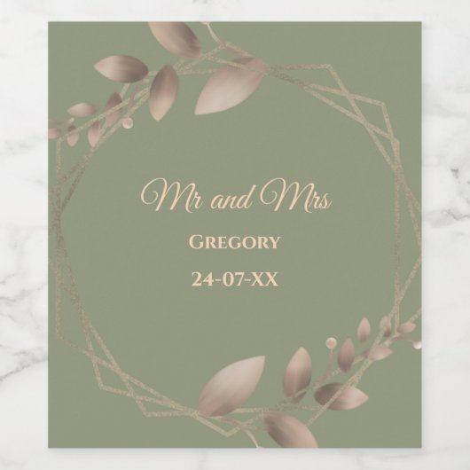 Modern Eenvoudig botanisch elegant salie groen gou Wijn Etiket (Enkel label)