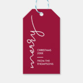 Modern Eenvoudig Bourgondisch rood Merry Christmas Cadeaulabel (Voorkant)
