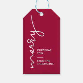 Modern Eenvoudig Bourgondisch rood Merry Christmas Cadeaulabel