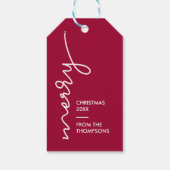 Modern Eenvoudig Bourgondisch rood Merry Christmas Cadeaulabel (Achterkant)