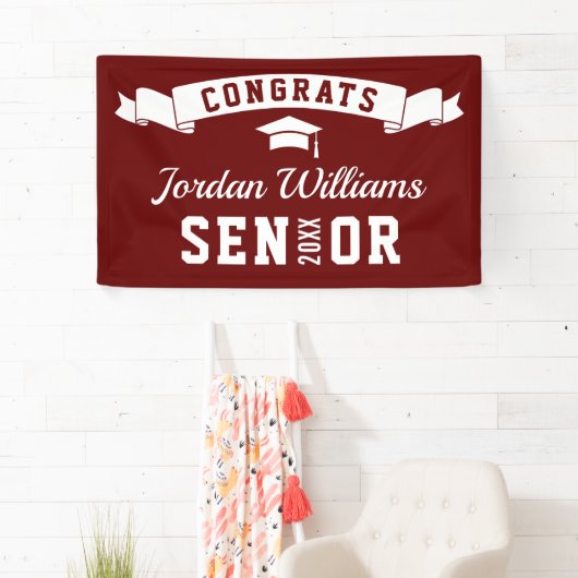 Modern Eenvoudig Bourgondisch Wit Afstudeerfeest 2 Spandoek (Insitu)