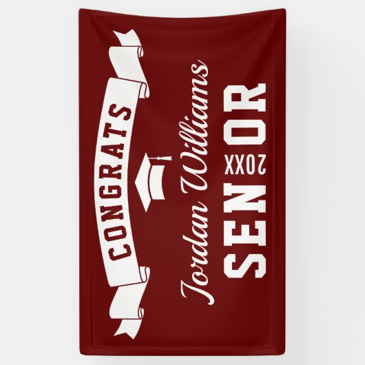 Modern Eenvoudig Bourgondisch Wit Afstudeerfeest 2 Spandoek (Verticaal)