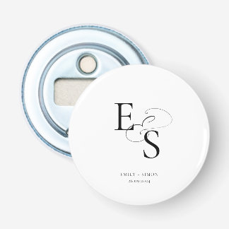 Modern Eenvoudig Bruiloft Monogram Ampersand Button Flesopener