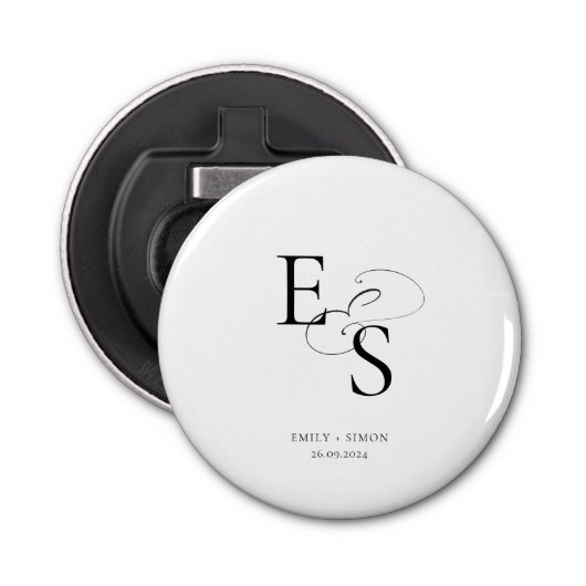 Modern Eenvoudig Bruiloft Monogram Ampersand Button Flesopener (Voorkant)