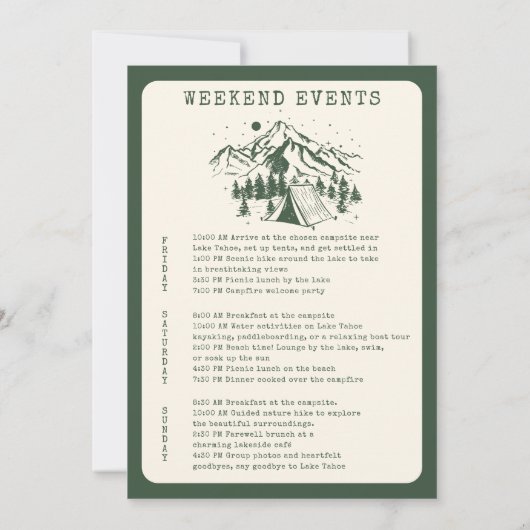 Modern Eenvoudig Camping Bachelorette Weekend Kaart (Achterkant)