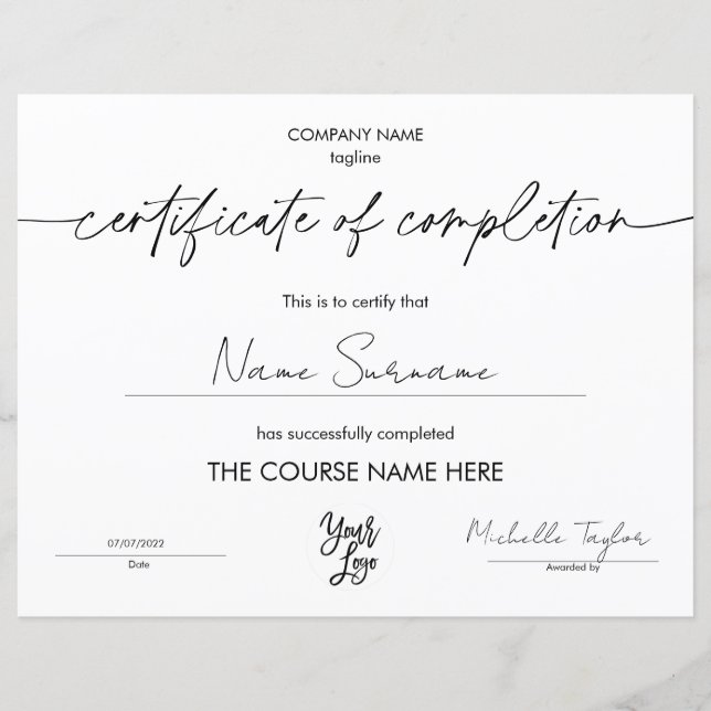 Modern eenvoudig certificaat van voltooiing Voeg L (Voorkant)