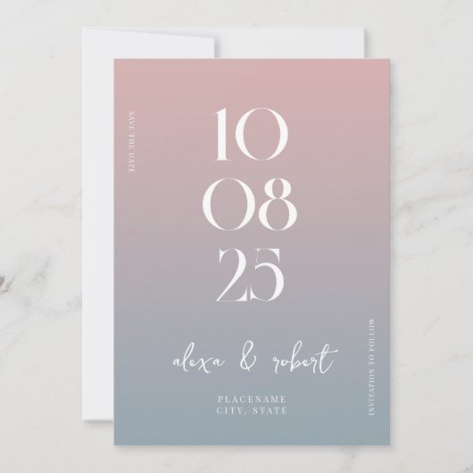 Modern Eenvoudig Chic Stoffig Roos Blauw Bruiloft Save The Date (Voorkant)