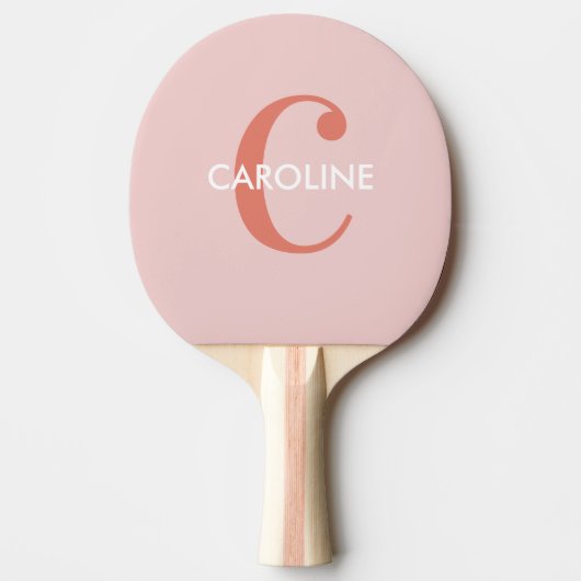 Modern Eenvoudig Classic Initiaal Blush Roze Tafeltennisbatje (Voorkant)