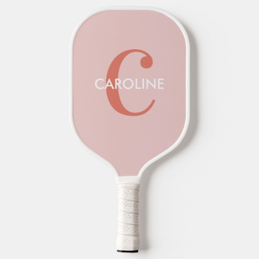 Modern Eenvoudig Classic Initiaal Roze Blush Pickleball Paddle (Achterkant)