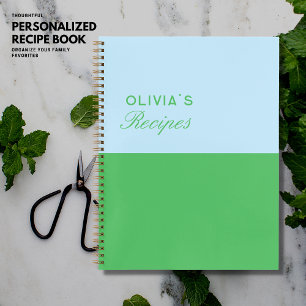 Modern Eenvoudig Colorblock Blauw en Groen Recept Notitieboek
