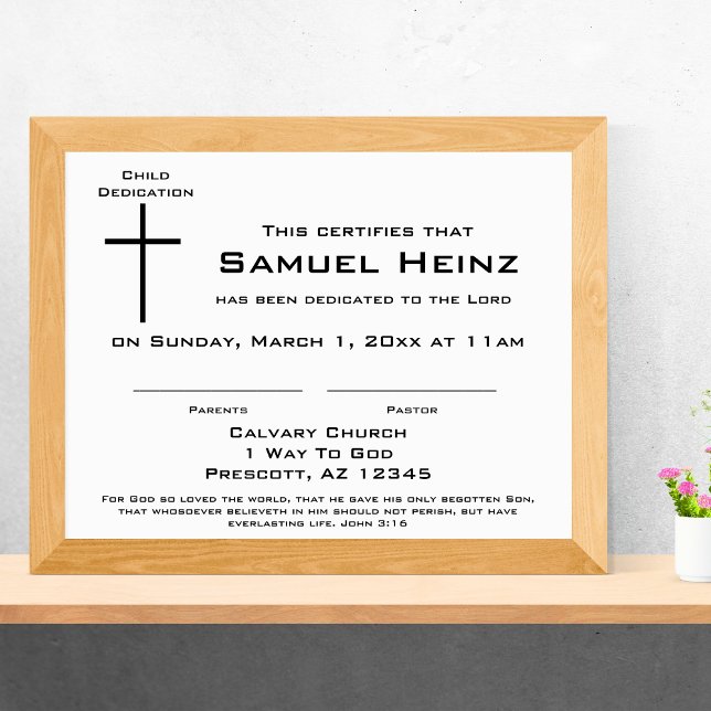Modern eenvoudig Cross Baby-toewijding certificaat Briefhoofd (Modern Simple Cross Baby Dedication Certificate)