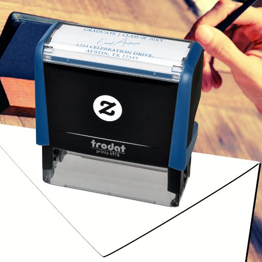 Modern eenvoudig donkerblauw Afstuderen retouradre Zelfinktende Stempel