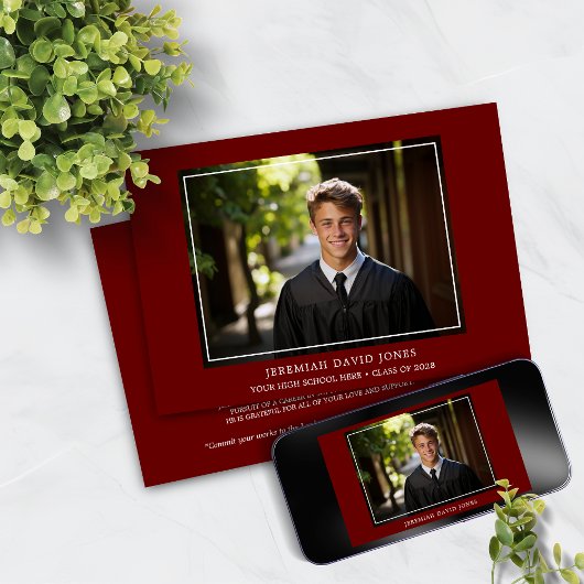 Modern eenvoudig donkerrood foto Afstuderen Kaart