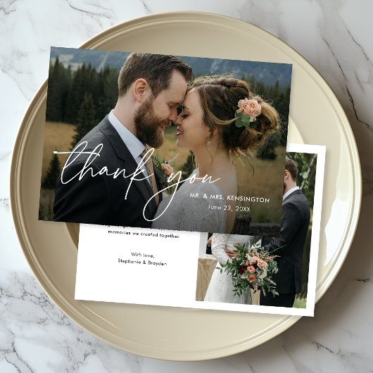 Modern Eenvoudig Elegant 2 foto's Trouwen Bedankkaart