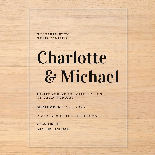 Modern, eenvoudig, elegant acryl uitnodigingen (Voorkant)