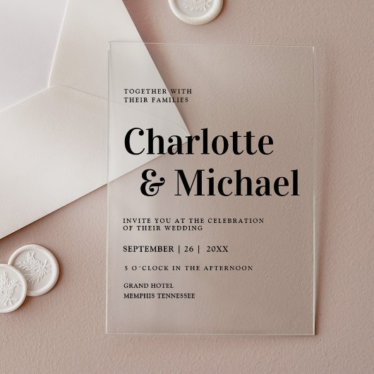 Modern, eenvoudig, elegant acryl uitnodigingen