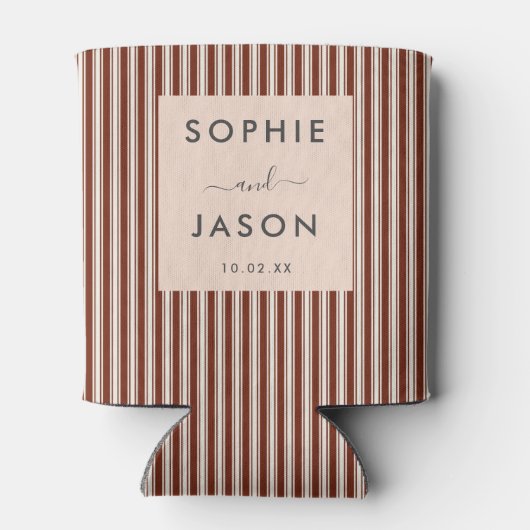 Modern Eenvoudig Elegant Bruiloft Script Gestreept Blikjeskoeler (Achterkant)