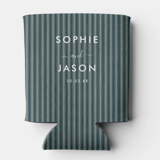 Modern Eenvoudig Elegant Bruiloft Script Gestreept Blikjeskoeler (Achterkant)