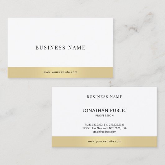 Modern Eenvoudig Elegant Goud Wit Bedrijf Duidelij Visitekaartje (Voorkant / Achterkant)