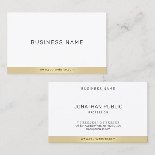 Modern Eenvoudig Elegant Goud Wit Professioneel Ko Visitekaartje (Voorkant / Achterkant)