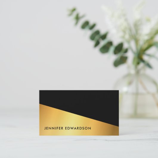 Modern eenvoudig elegant goud zwart professional visitekaartje (Staand voorkant)