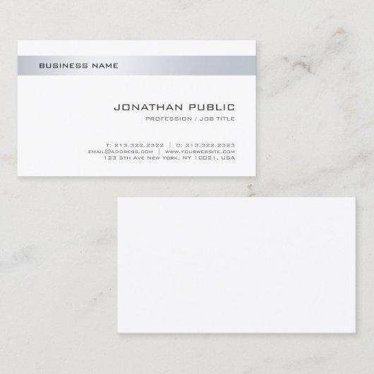 Modern Eenvoudig Elegant Minimalistisch Zilver Wit Visitekaartje (Voorkant / Achterkant)