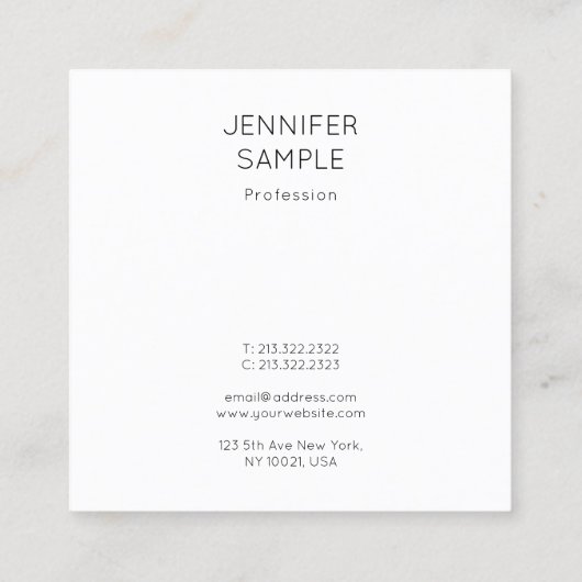 Modern Eenvoudig Elegant Minimalistische Sjabloon  Vierkante Visitekaartje (Achterkant)