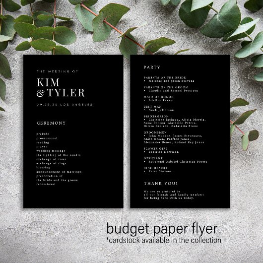 Modern eenvoudig elegant programma voor zwarte bru flyer