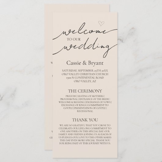 Modern eenvoudig elegant script bruiloft programma (Voorkant / Achterkant)