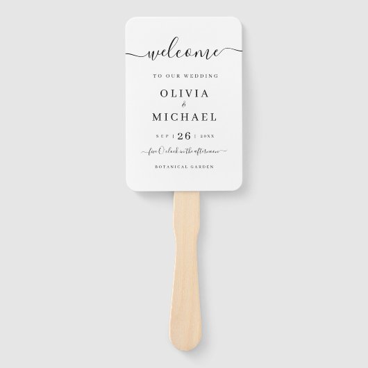 Modern eenvoudig elegant script bruiloft programma handwaaier (Voorkant)