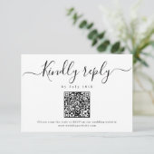 Modern eenvoudig elegant script bruiloft QR-code RSVP Kaartje (Staand voorkant)