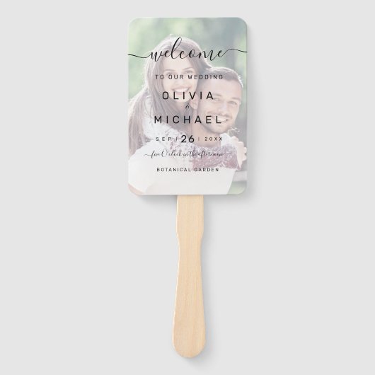 Modern eenvoudig elegant script foto bruiloft prog handwaaier (Voorkant)