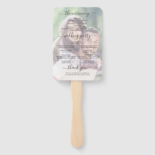 Modern eenvoudig elegant script foto bruiloft prog handwaaier (Achterkant)