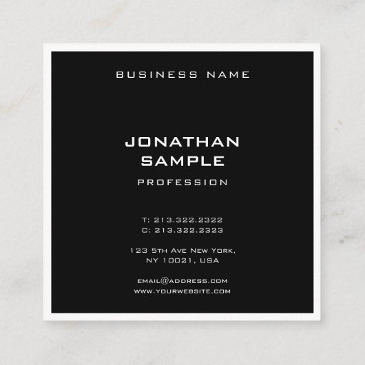 Modern Eenvoudig Elegant Zwart Wit Sjabloon Mat Vierkante Visitekaartje (Achterkant)