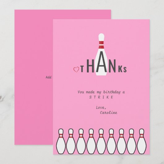 Modern Eenvoudig Elke Leeftijd Roze Bowling Verjaa Bedankkaart (Voorkant / Achterkant)