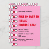 Modern Eenvoudig Elke Leeftijd Roze Bowling Verjaa Kaart (Voorkant / Achterkant)