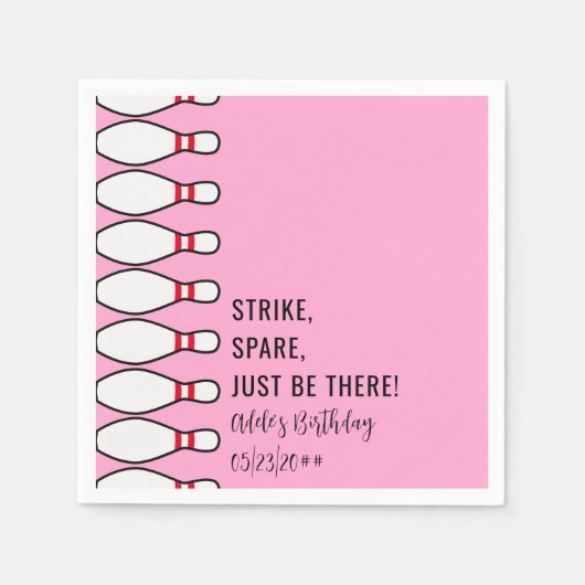 Modern Eenvoudig Elke Leeftijd Roze Bowling Verjaa Servet (Voorkant)