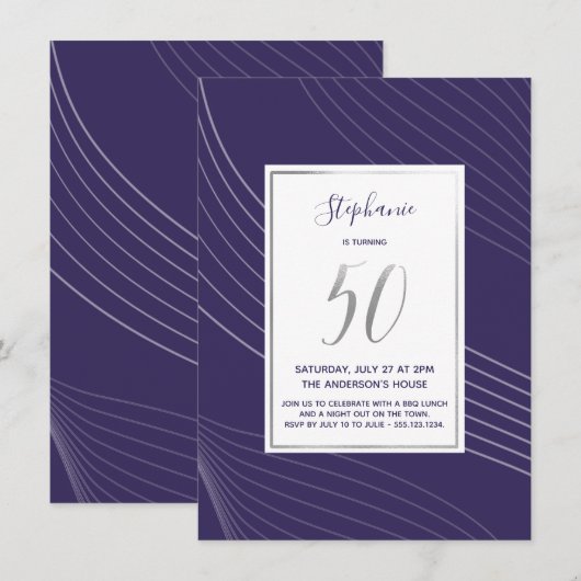 Modern, eenvoudig en elegant 50ste verjaardagsfees kaart (Voorkant / Achterkant)