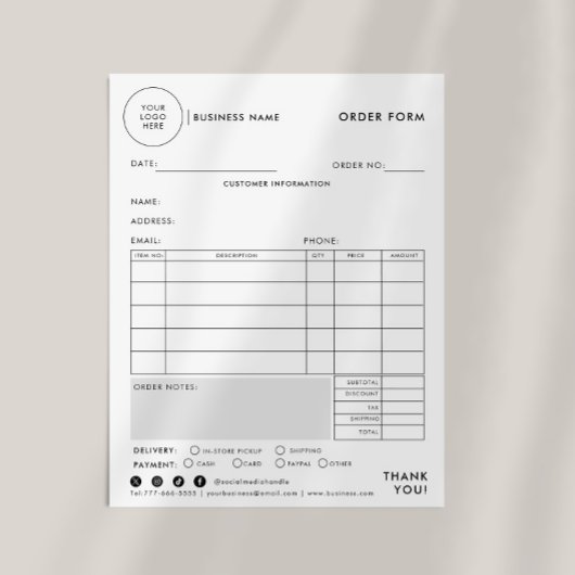 Modern eenvoudig formeel bestelformulier