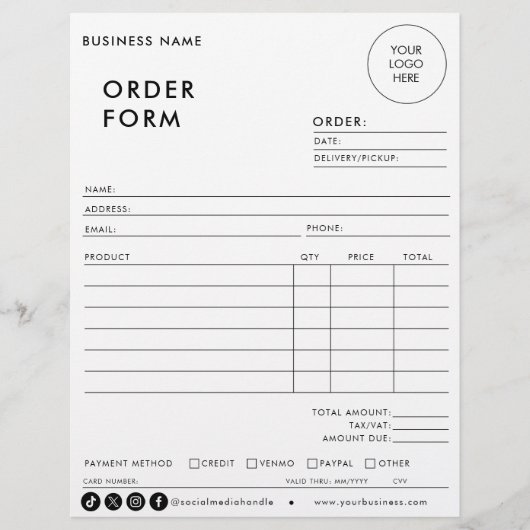 Modern eenvoudig formeel bestelformulier voor bedr (Voorkant)