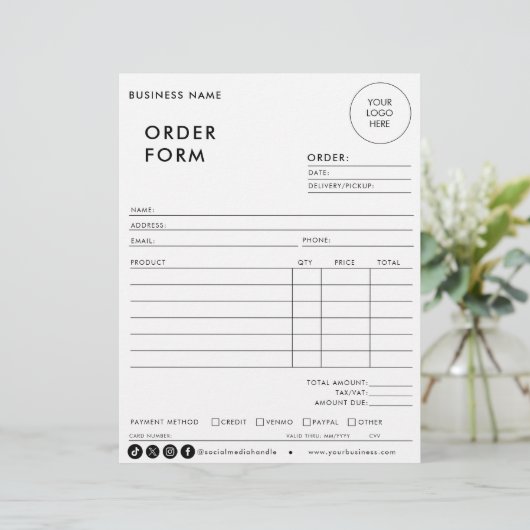 Modern eenvoudig formeel bestelformulier voor bedr (Staand voorkant)