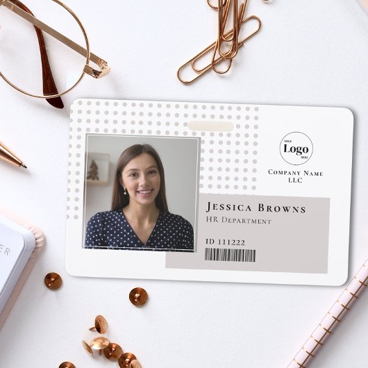 Modern Eenvoudig Foto Logo QR Barcode Beige Wit Badge