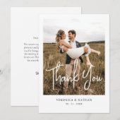 Modern eenvoudig fotoscript bruiloft dank Kaart (Voorkant / Achterkant)