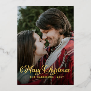 Modern Eenvoudig Fotoscript Vrolijk Kerstmis Tarta Folie Feestdagenkaart