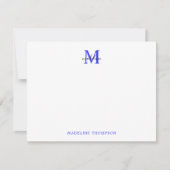 Modern eenvoudig geborsteld Metaal Blauw Monogram Notitiekaartje (Voorkant)