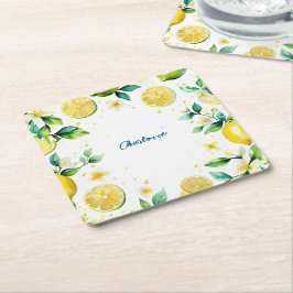 Modern Eenvoudig geel Lemon waterverf verjaardag Kartonnen Onderzetters