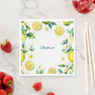 Modern Eenvoudig geel Lemon waterverf verjaardag Servet